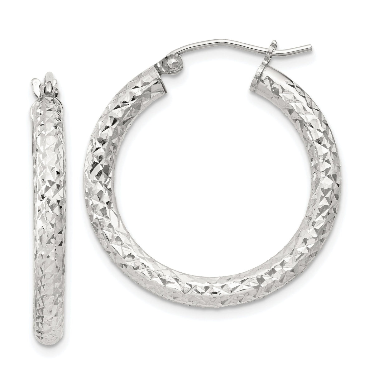 Sterling Silver Diamond-Cut 3x25mm Hoop Earrings - Sophia Jewelers Main image