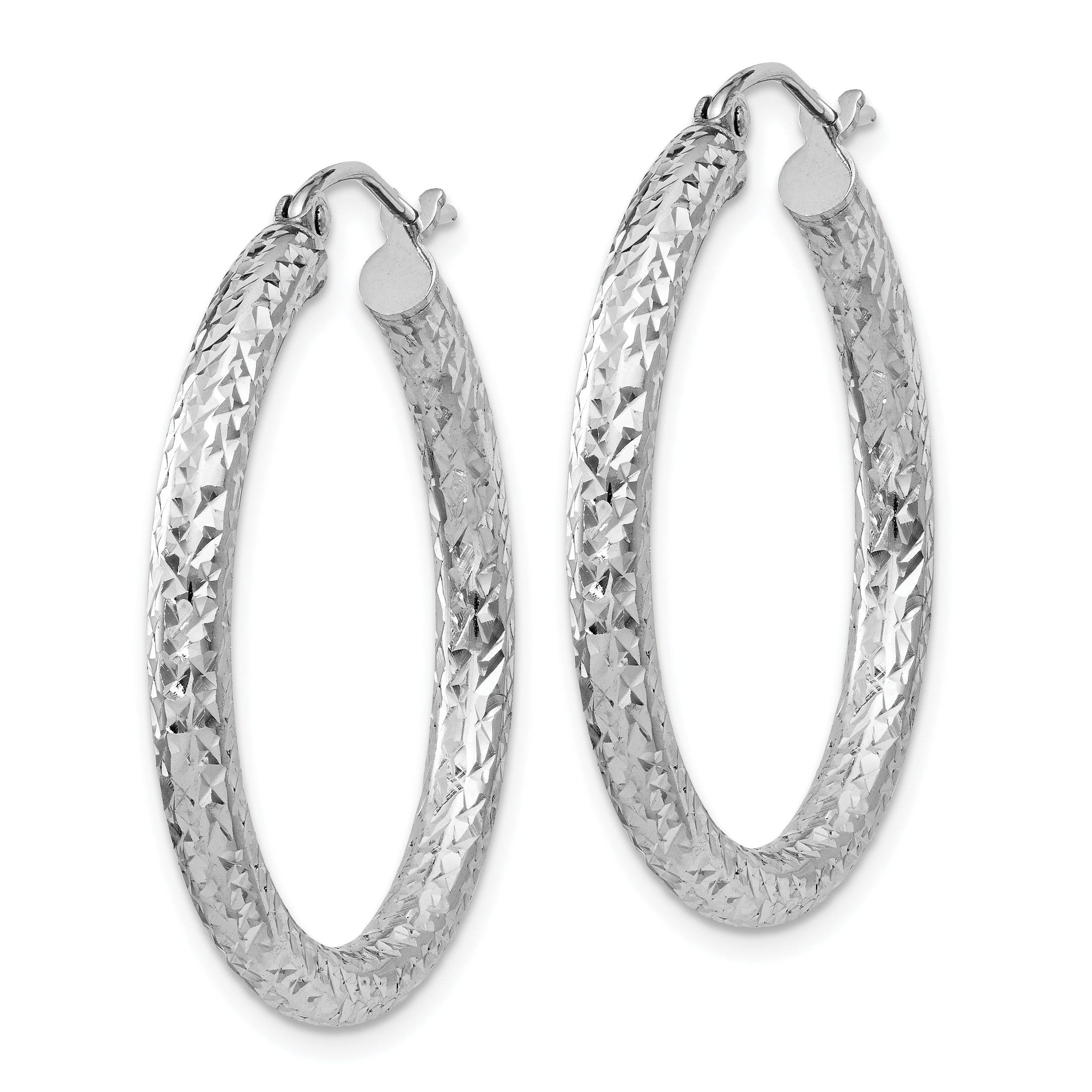 Sterling Silver Rhodium-plated D/C 3x30mm Hoop Earrings Secondary image