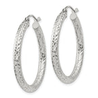 Sterling Silver Diamond-Cut 3x30mm Hoop Earrings