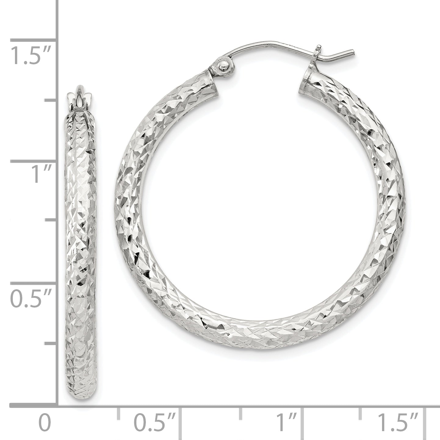 Sterling Silver Diamond-Cut 3x30mm Hoop Earrings