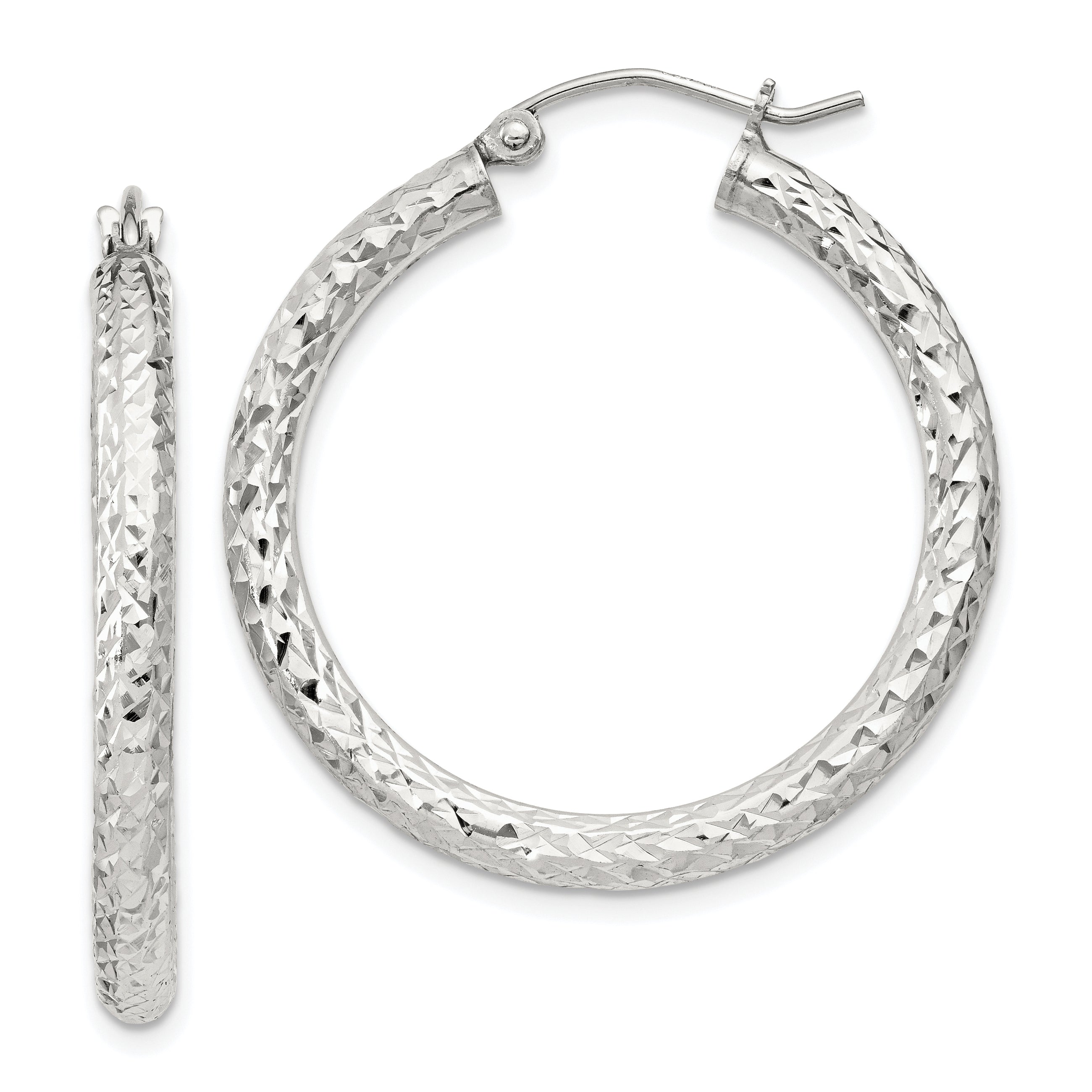 Sterling Silver Diamond-Cut 3x30mm Hoop Earrings Main image