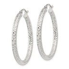 Sterling Silver D/C 3x35mm Hoop Earrings