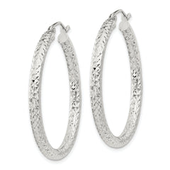 Sterling Silver D/C 3x35mm Hoop Earrings