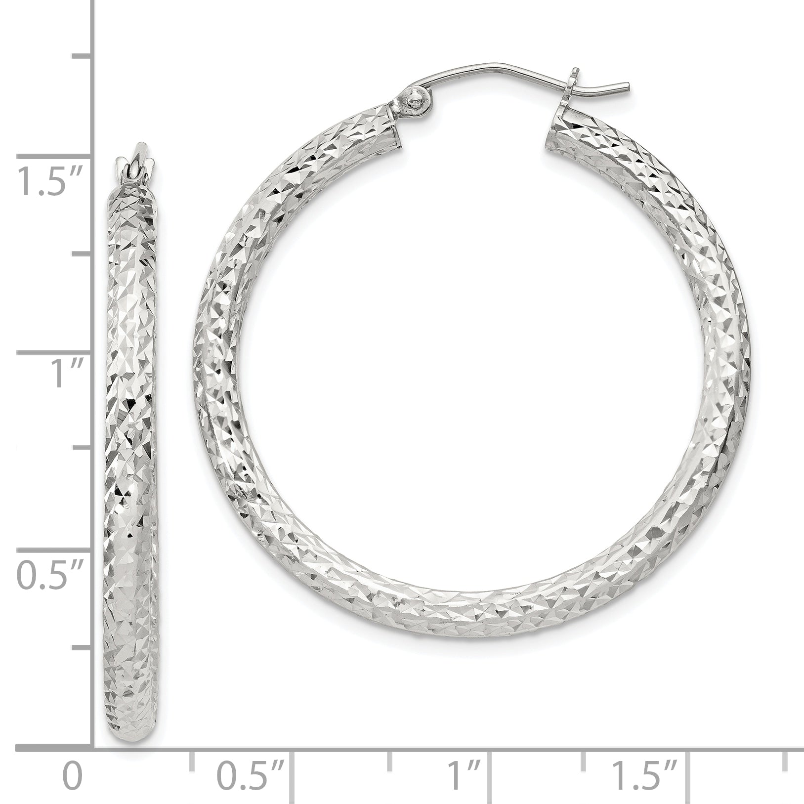Sterling Silver D/C 3x35mm Hoop Earrings