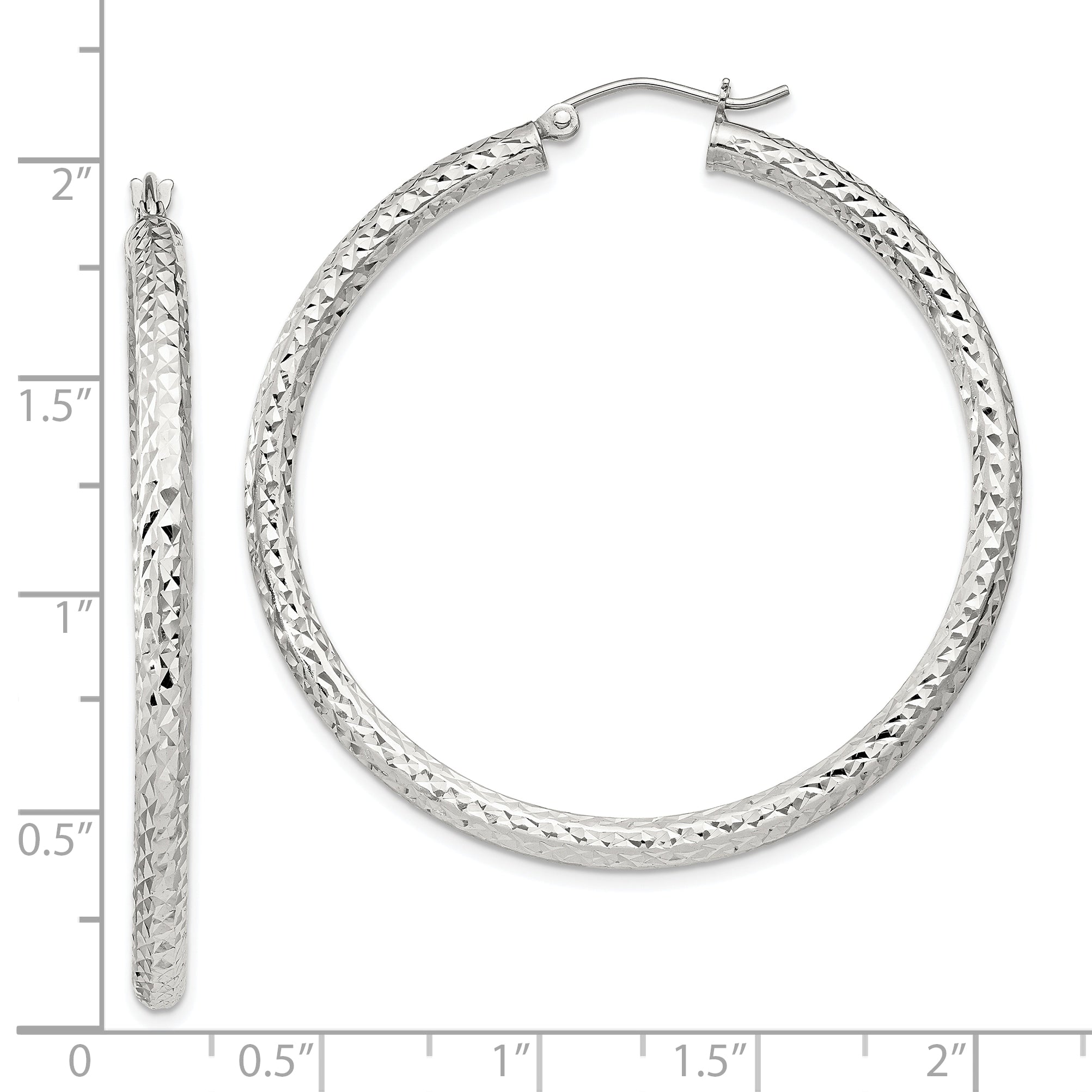 Sterling Silver D/C 3x45mm Hoop Earrings