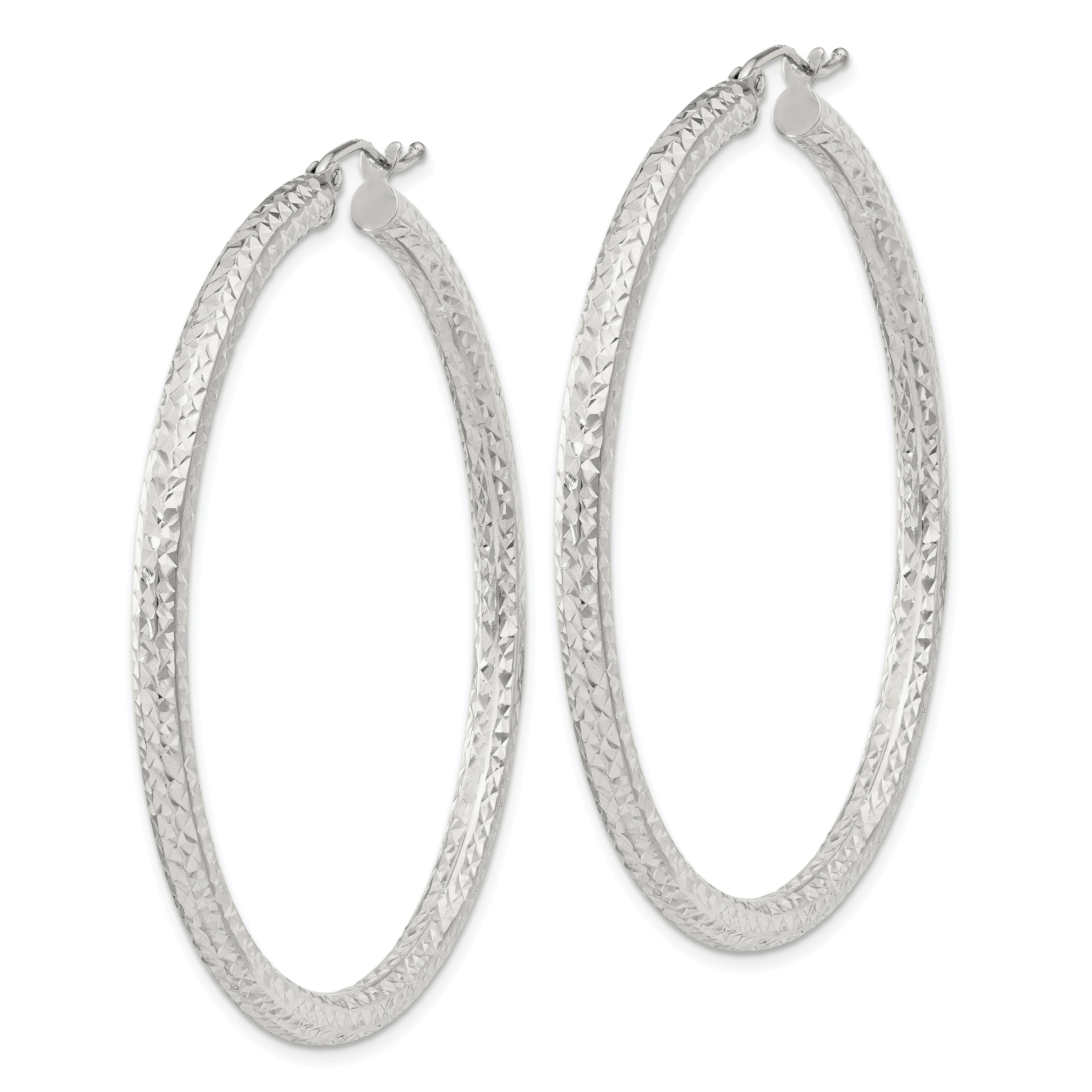Sterling Silver D/C 3x50mm Hoop Earrings