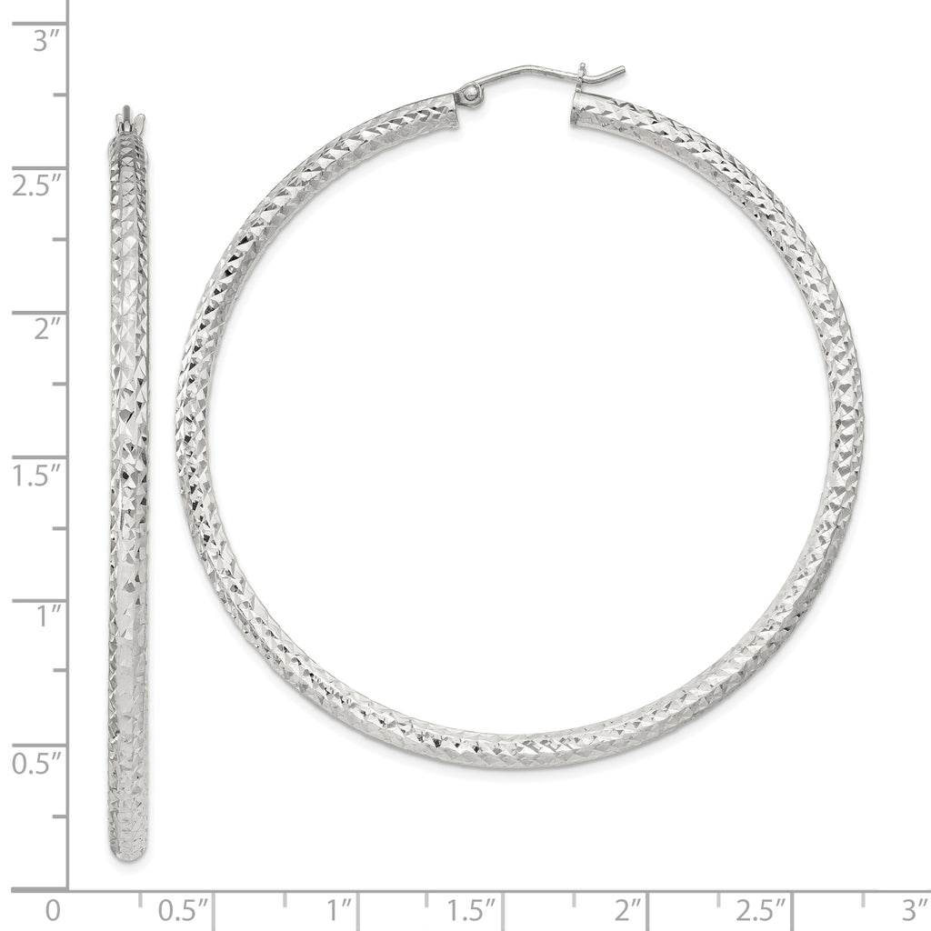 Sterling Silver D/C 3x60mm Hoop Earrings