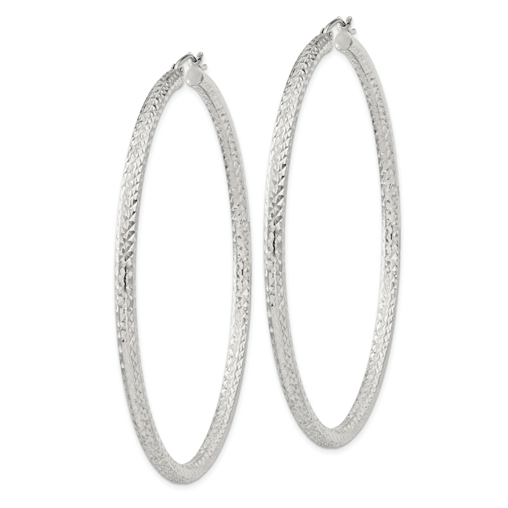 Sterling Silver D/C 3x65mm Hoop Earrings