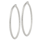 Sterling Silver D/C 3x65mm Hoop Earrings