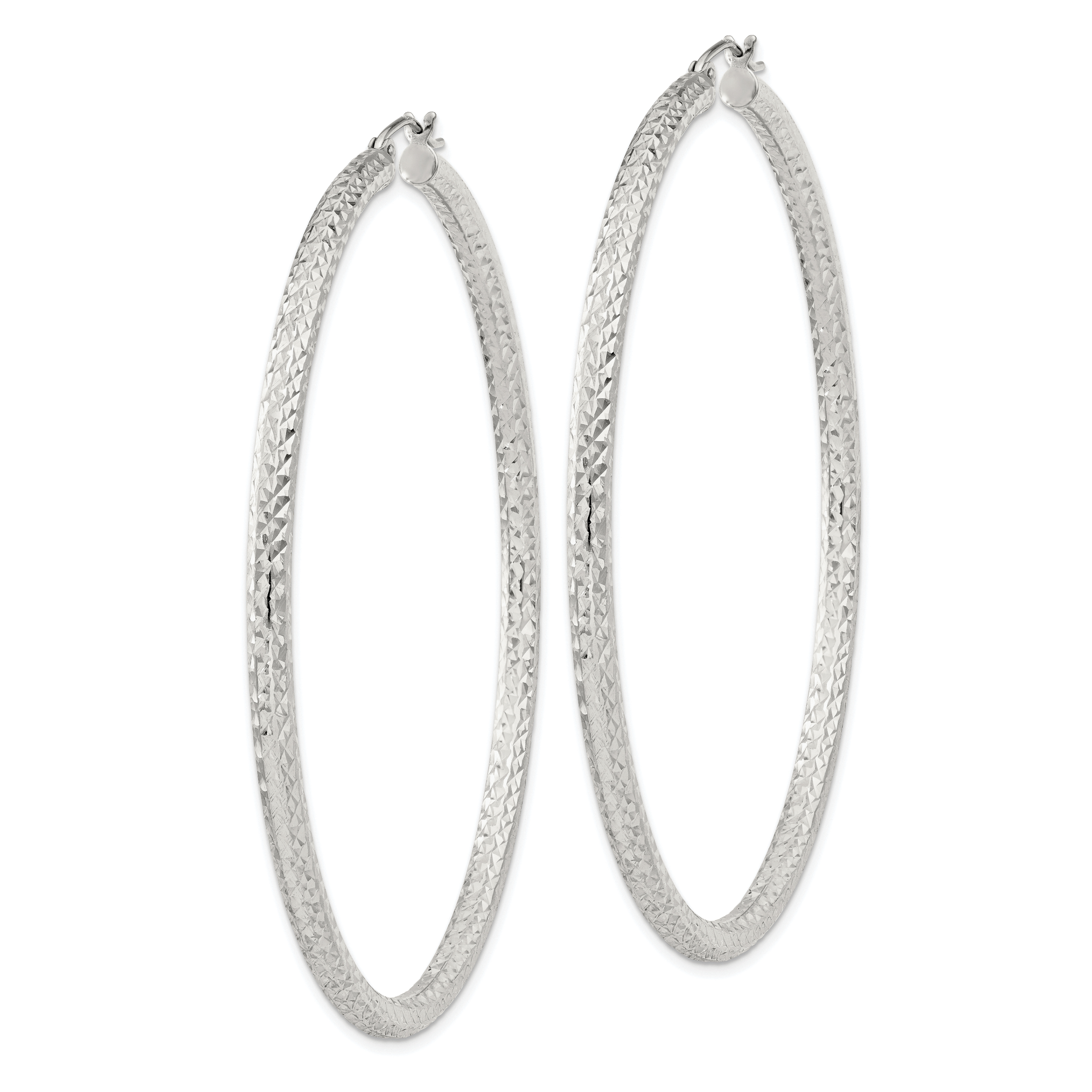 Sterling Silver D/C 3x65mm Hoop Earrings