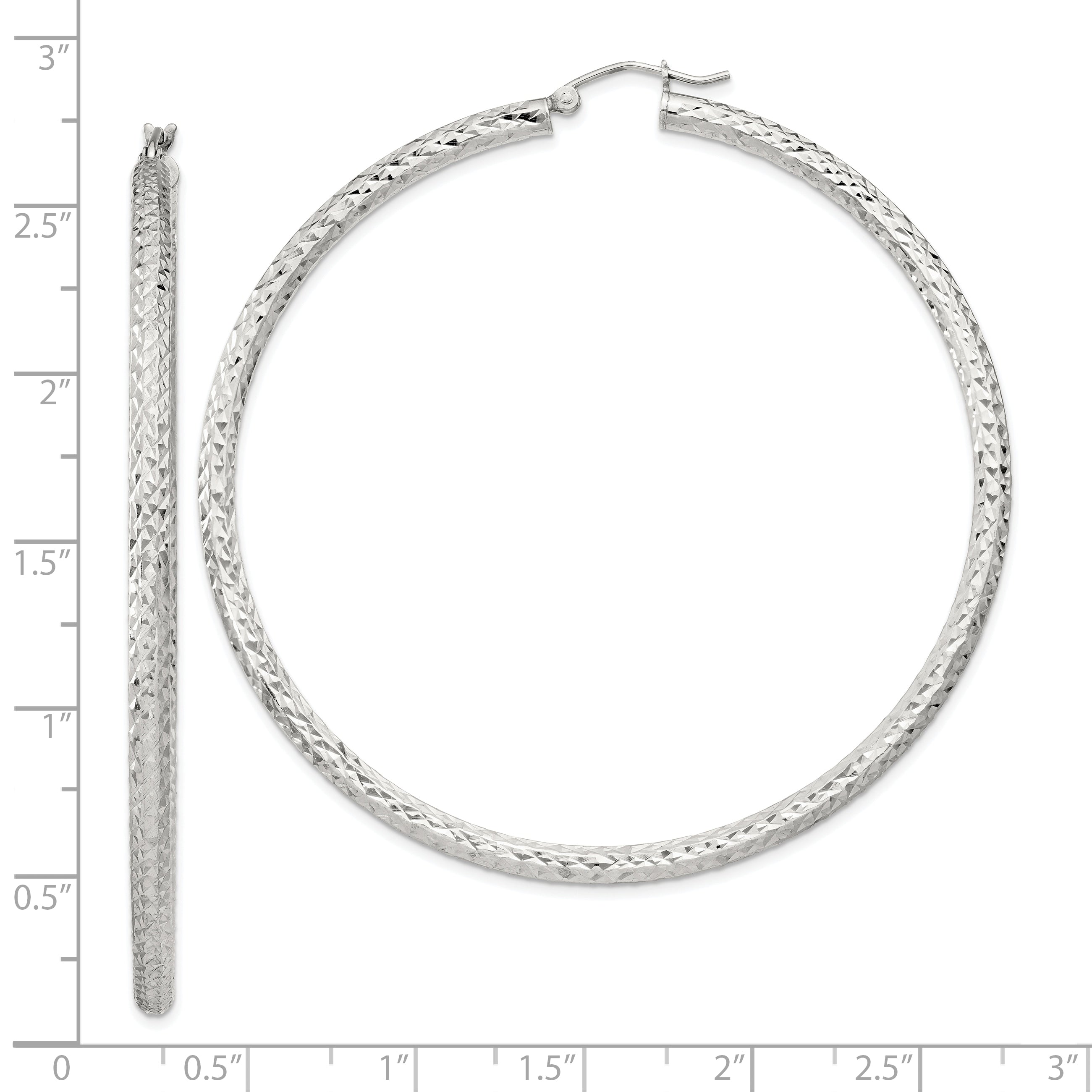 Sterling Silver D/C 3x65mm Hoop Earrings