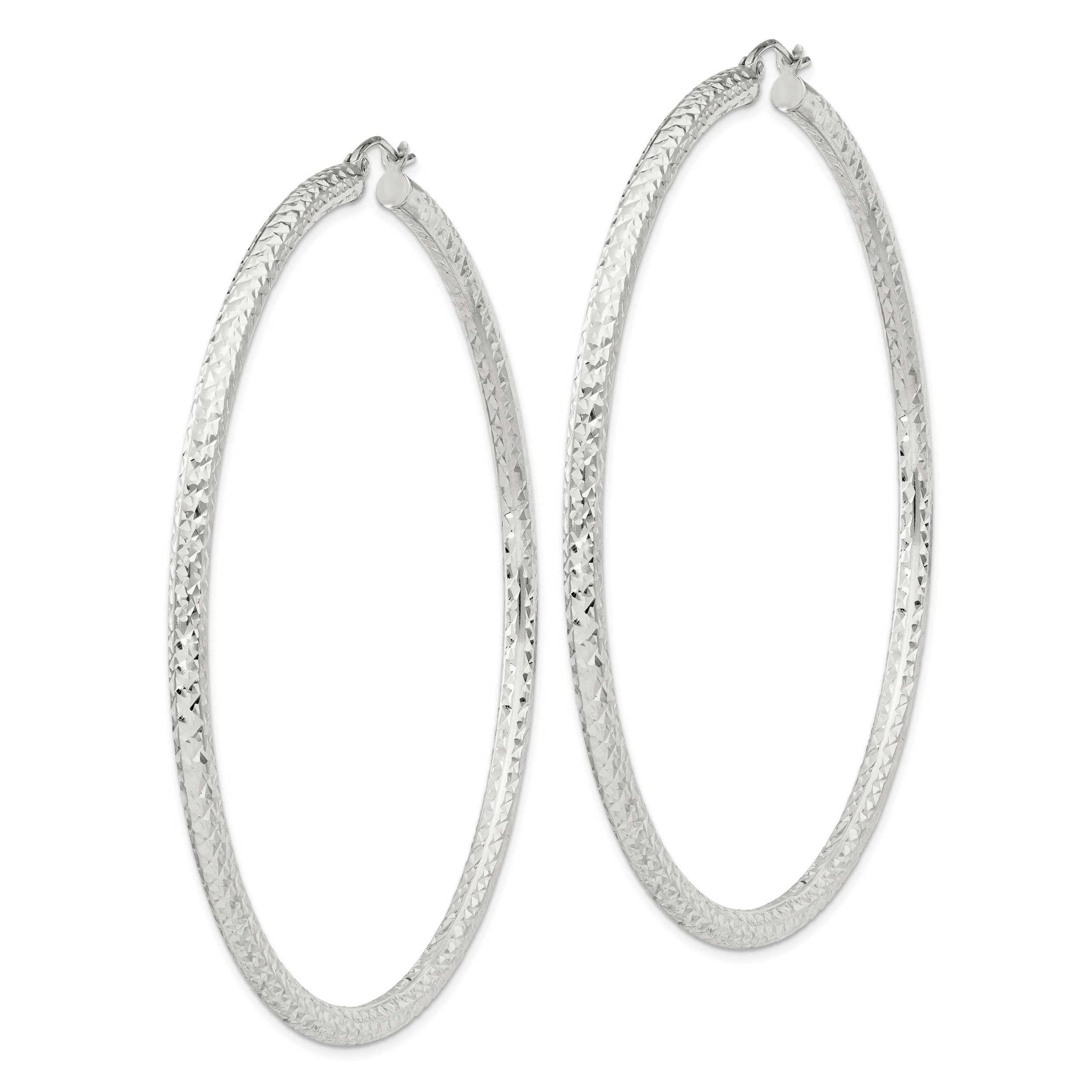 Sterling Silver D/C 3x70mm Hoop Earrings