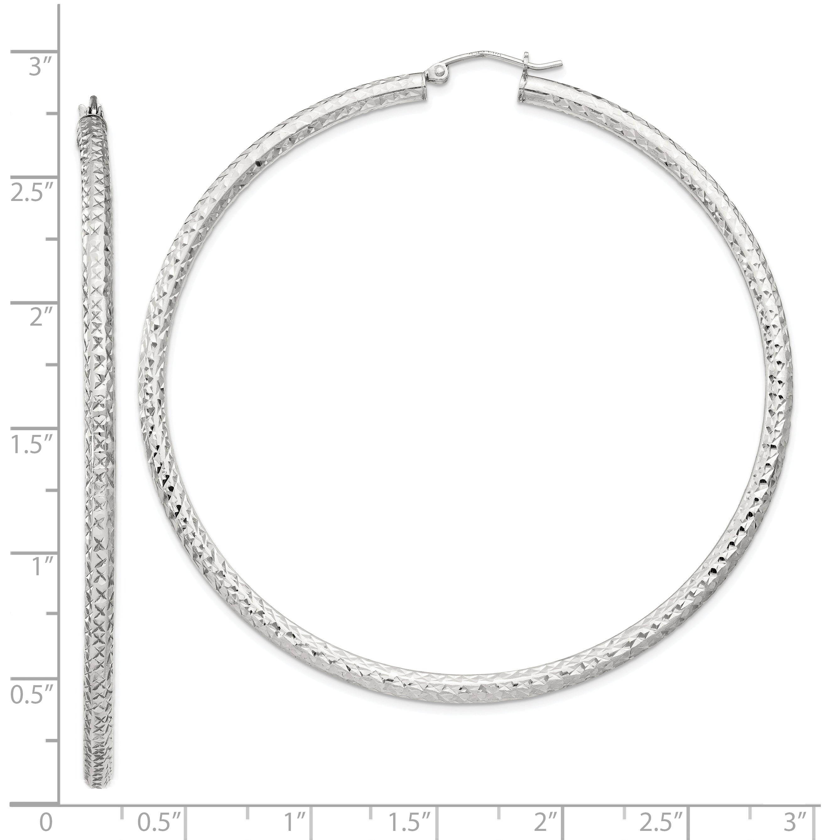 Sterling Silver D/C 3x70mm Hoop Earrings