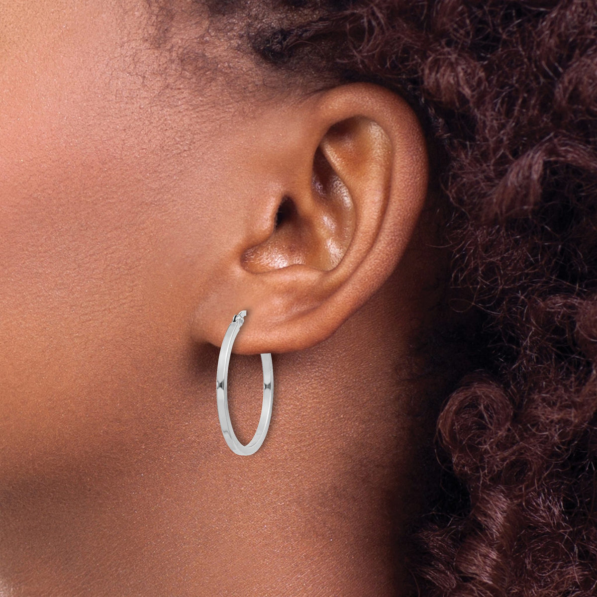 Sterling Silver Rhodium-Plated 1.5x25mm Hoop Earrings - Sophia Jewelers