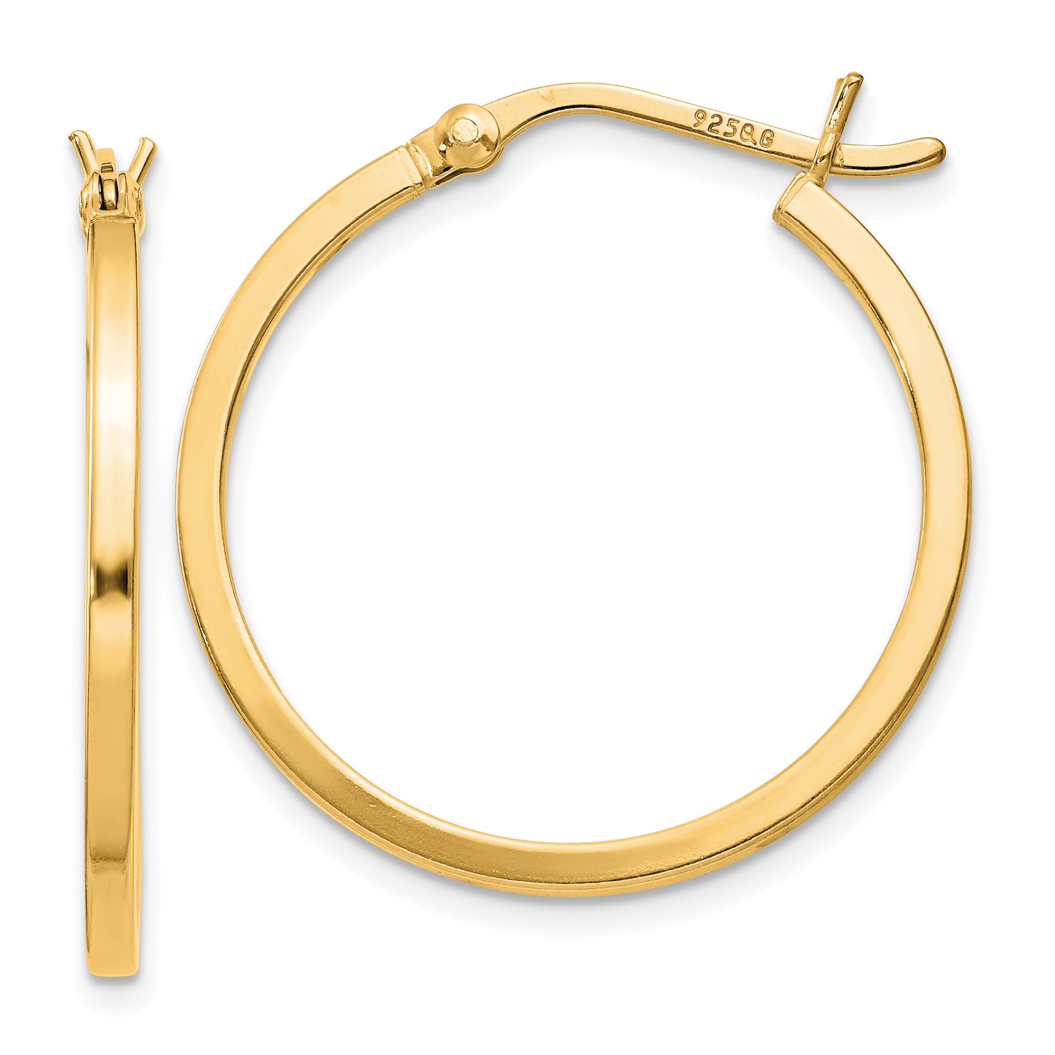 Sterling Silver Flash Gold-plated 1.5x25mm Hoop Earrings