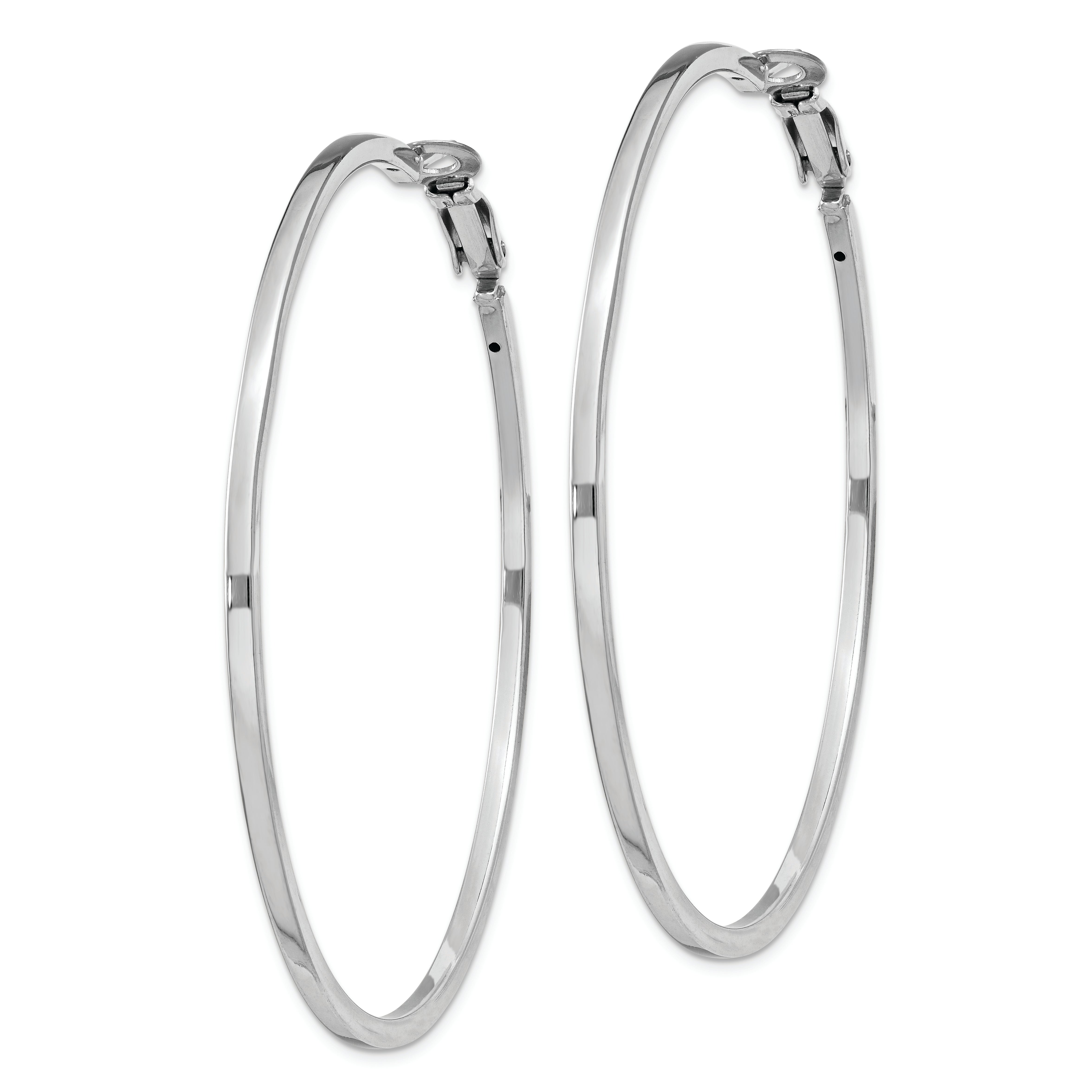 Sterling Silver RH-plated 2x60mm Omega Back Round Hoop Earrings
