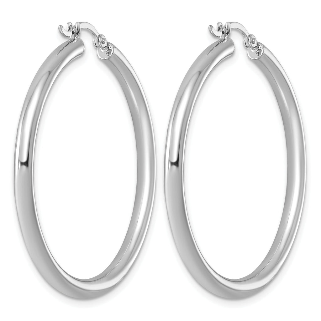 Sterling Silver Rhodium-Plated 3mm Round Hoop Earrings, 42mm - Sophia Jewelers