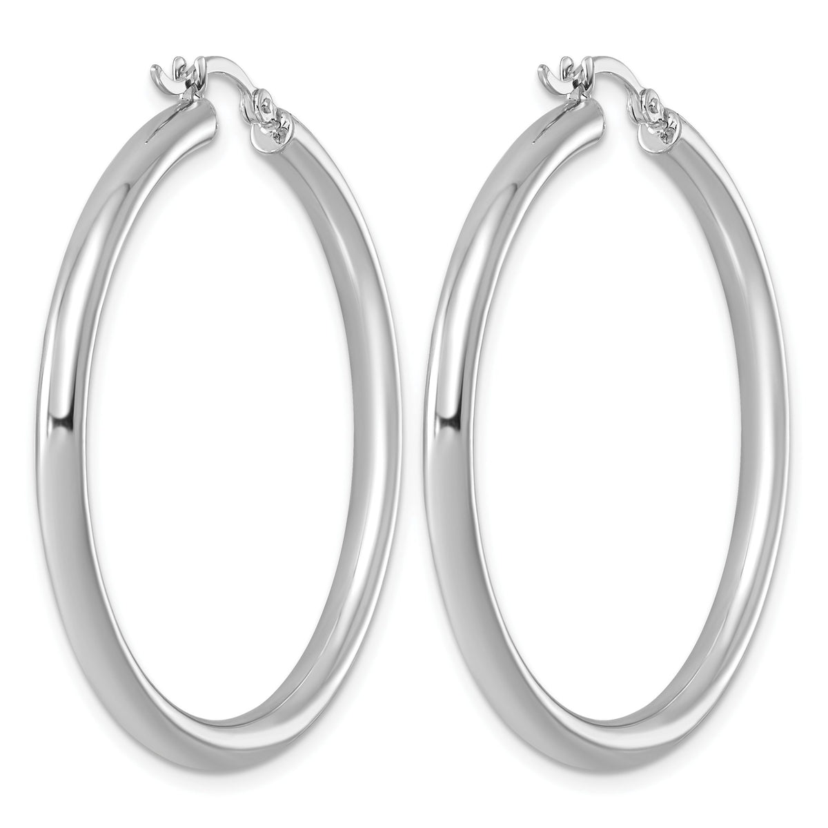 Sterling Silver Rhodium-Plated 3mm Round Hoop Earrings, 42mm - Sophia Jewelers
