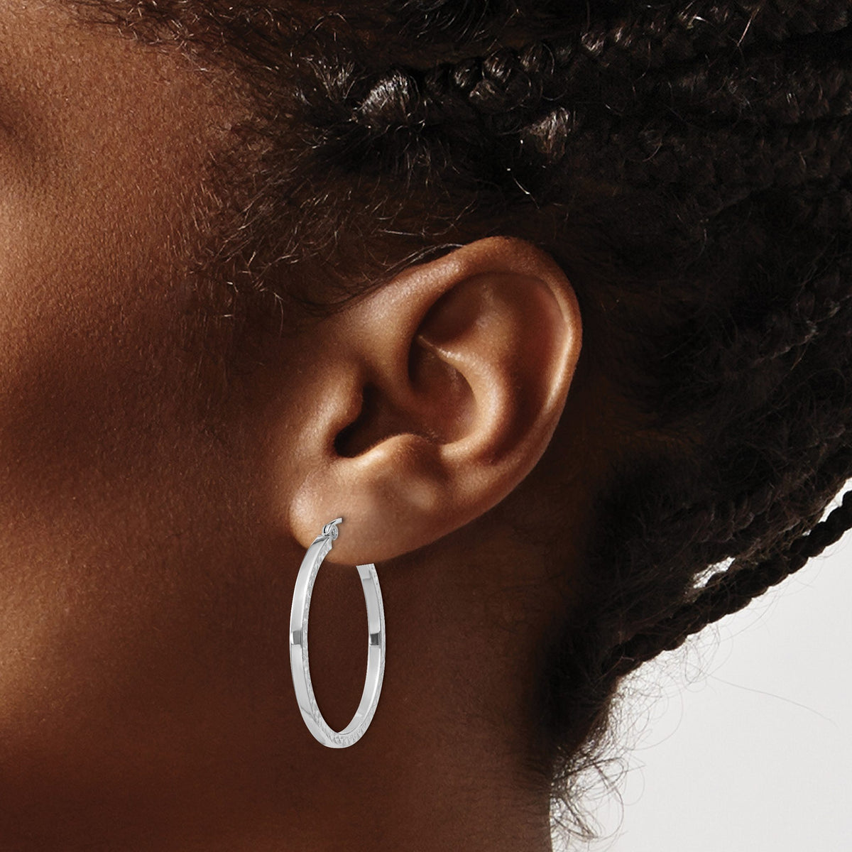 Square Tube Hoop Earrings in Sterling Silver, 2x30mm Diamond-Cut - Sophia Jewelers