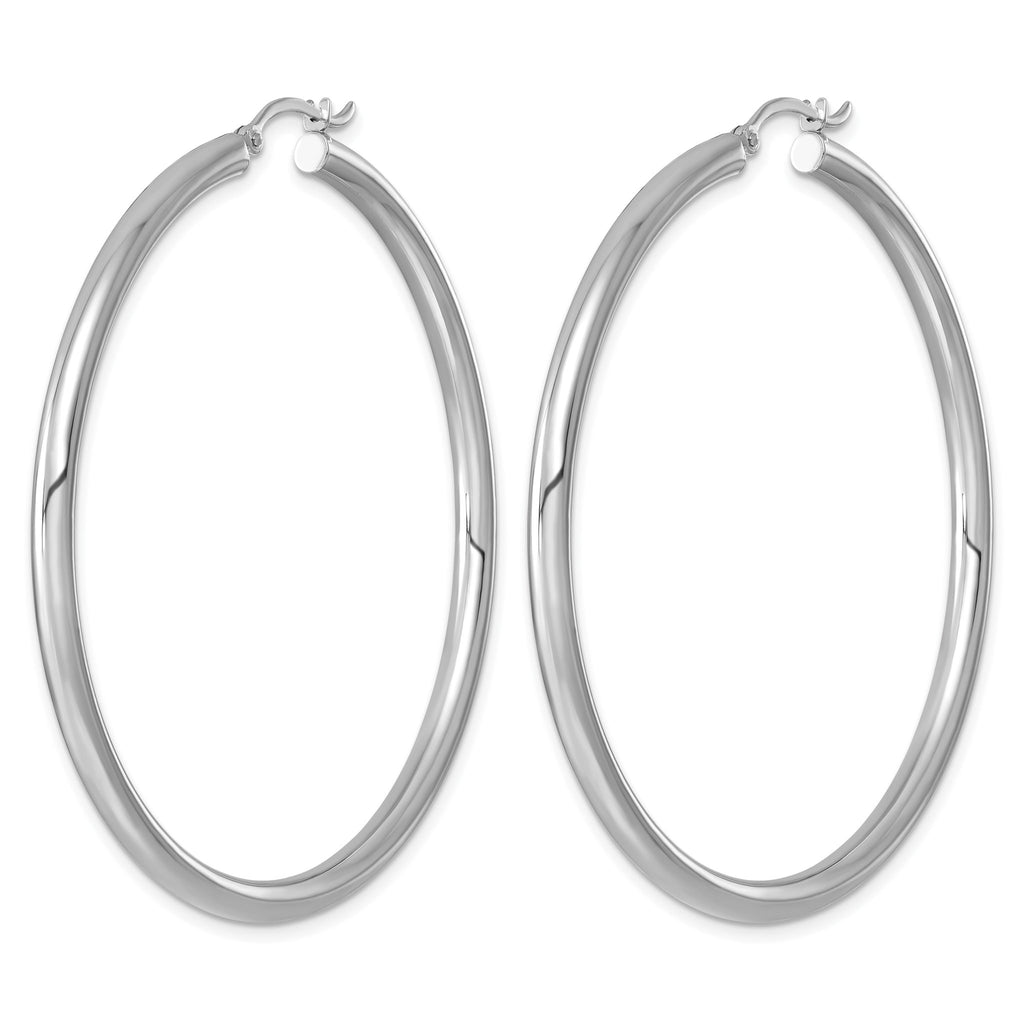 Sterling Silver Rhodium-Plated 3mm Round Hoop Earrings, 57mm - Sophia Jewelers