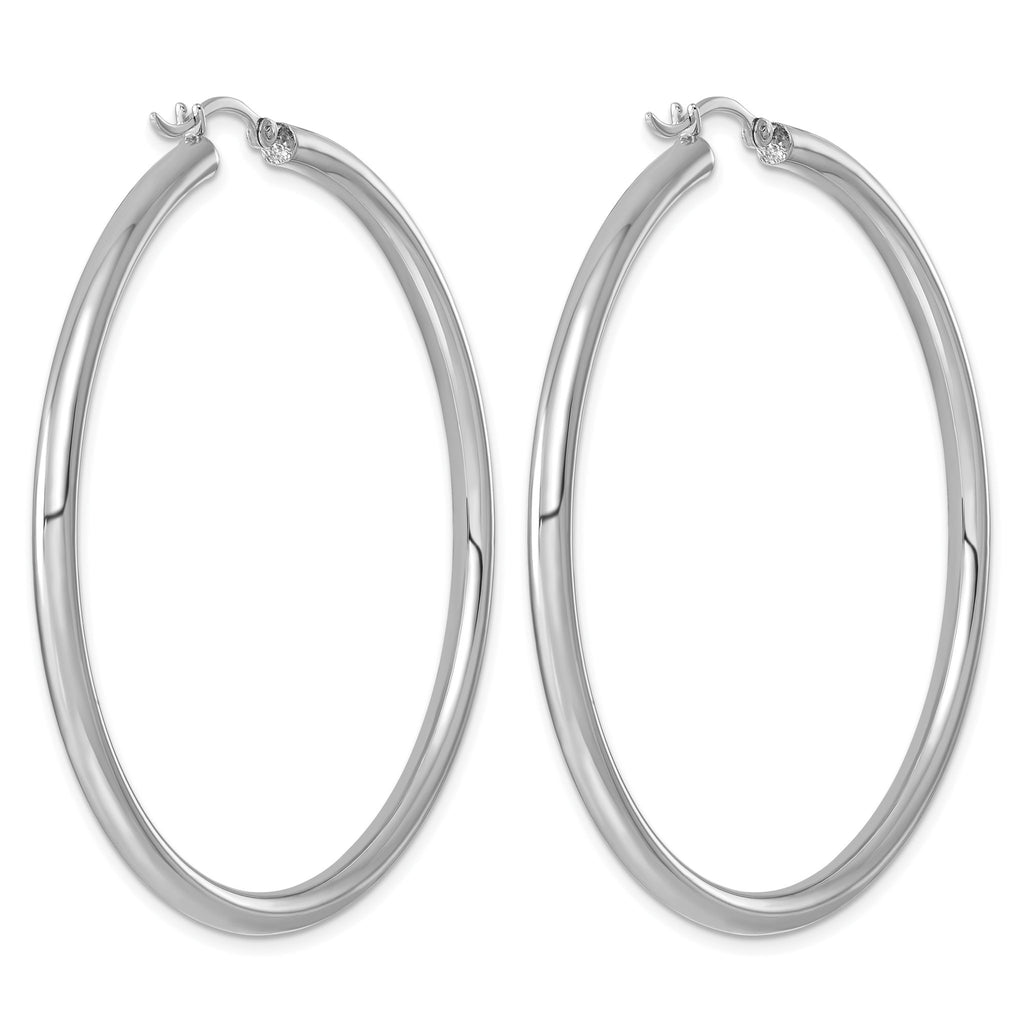 Sterling Silver Rhodium-Plated 3mm Round Hoop Earrings, 57mm - Sophia Jewelers