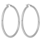 Sterling Silver Rhodium-Plated 3mm Round Hoop Earrings, 57mm - Sophia Jewelers