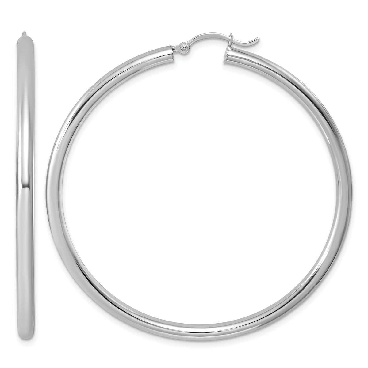 Sterling Silver Rhodium-Plated 3mm Round Hoop Earrings, 57mm - Sophia Jewelers