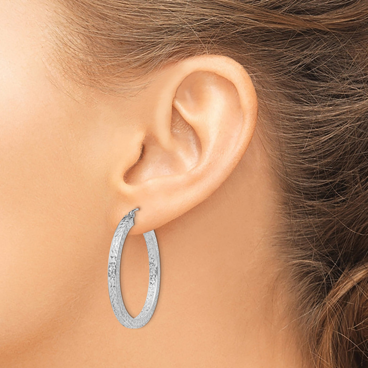 Sterling Silver Rhodium-Plated Diamond-Cut 3x35mm Square Tube Hoop Earrings - Sophia Jewelers