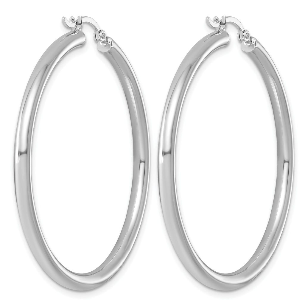 Sterling Silver Rhodium-plated 3mm Round Hoop Earrings - Sophia Jewelers
