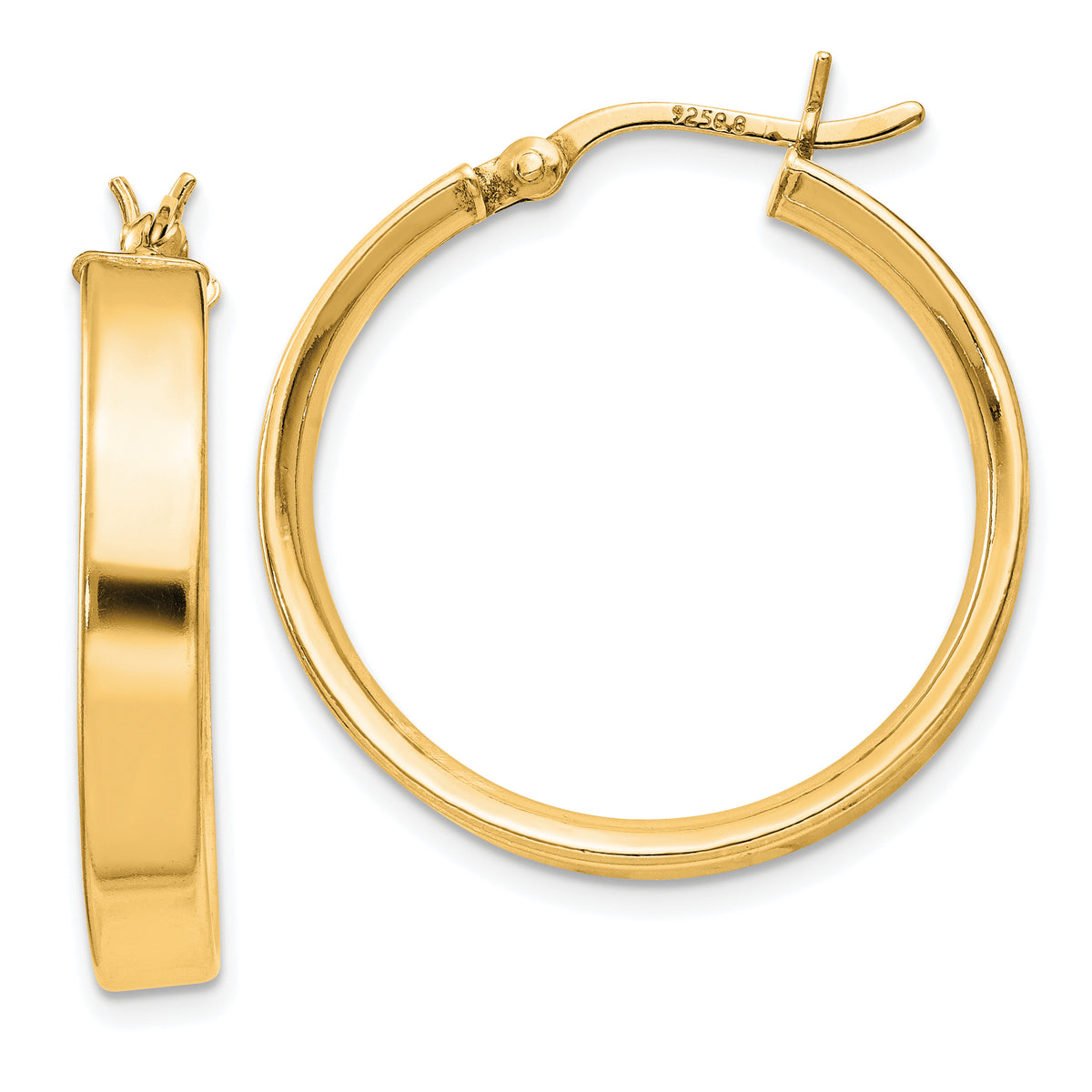 Sterling Silver Flash Gold-plated 4.25x25mm Hoop Earrings