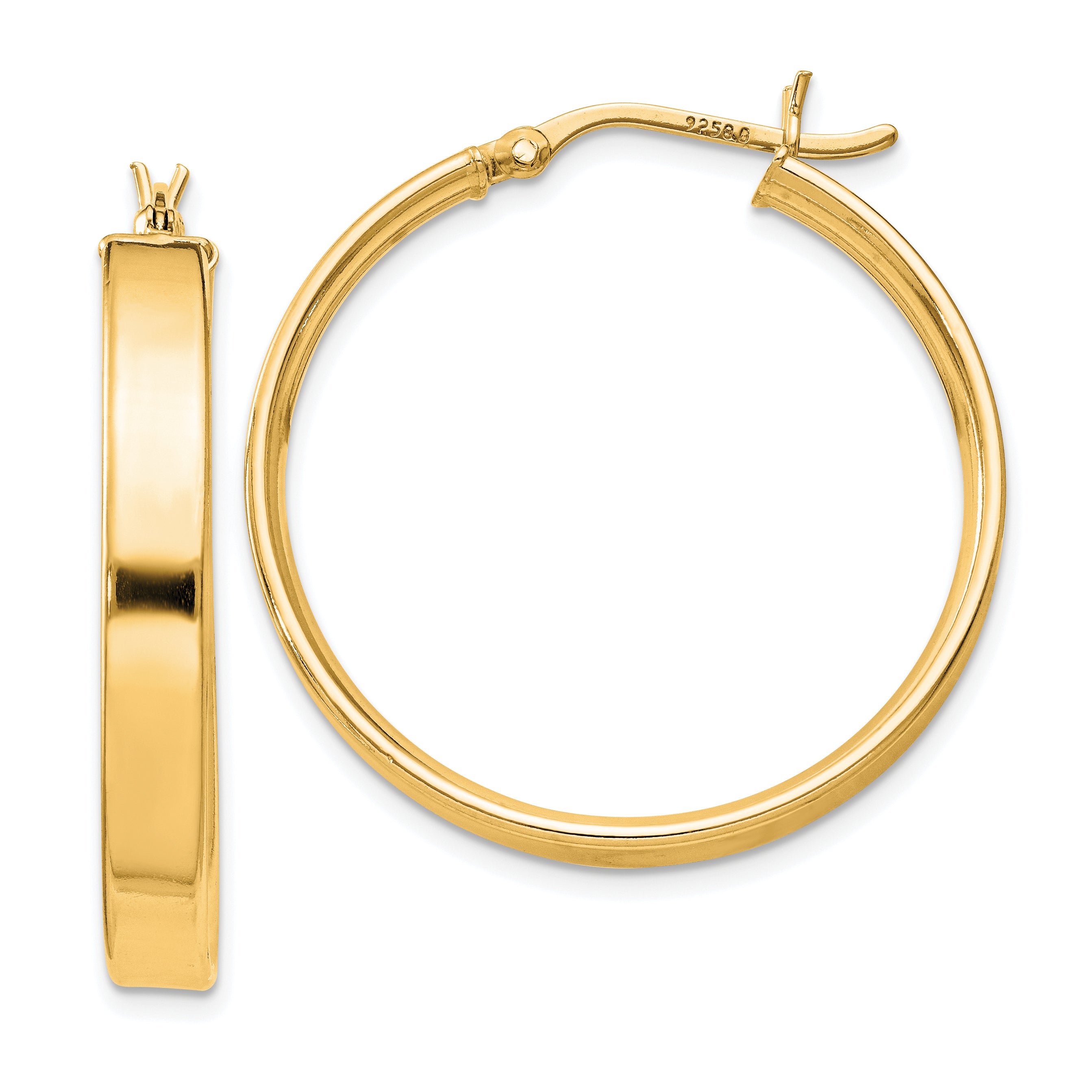 Sterling Silver Flash Gold-plated 4.25x30mm Hoop Earrings