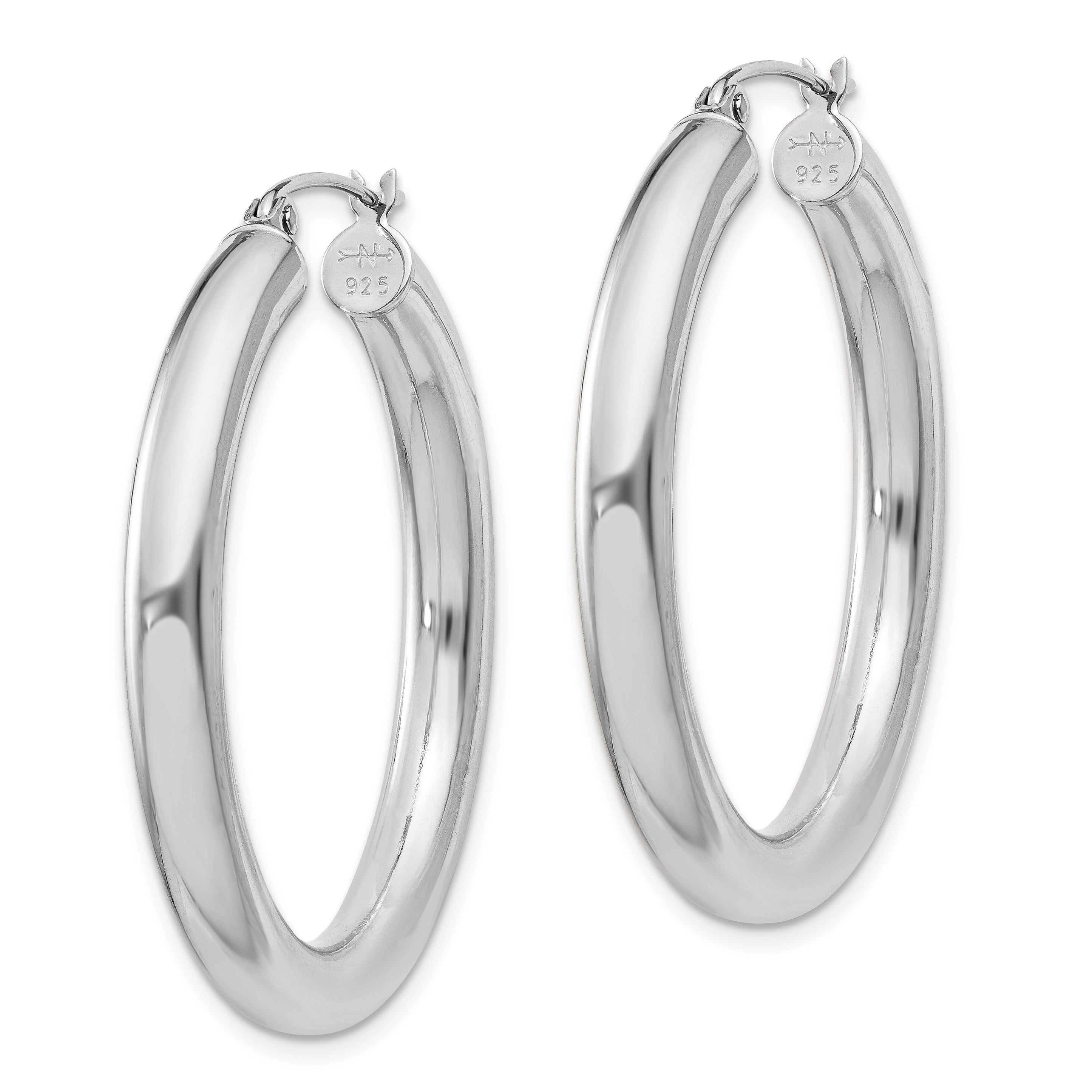 Sterling Silver Rhodium-plated 4mm Round Hoop Earrings Secondary image