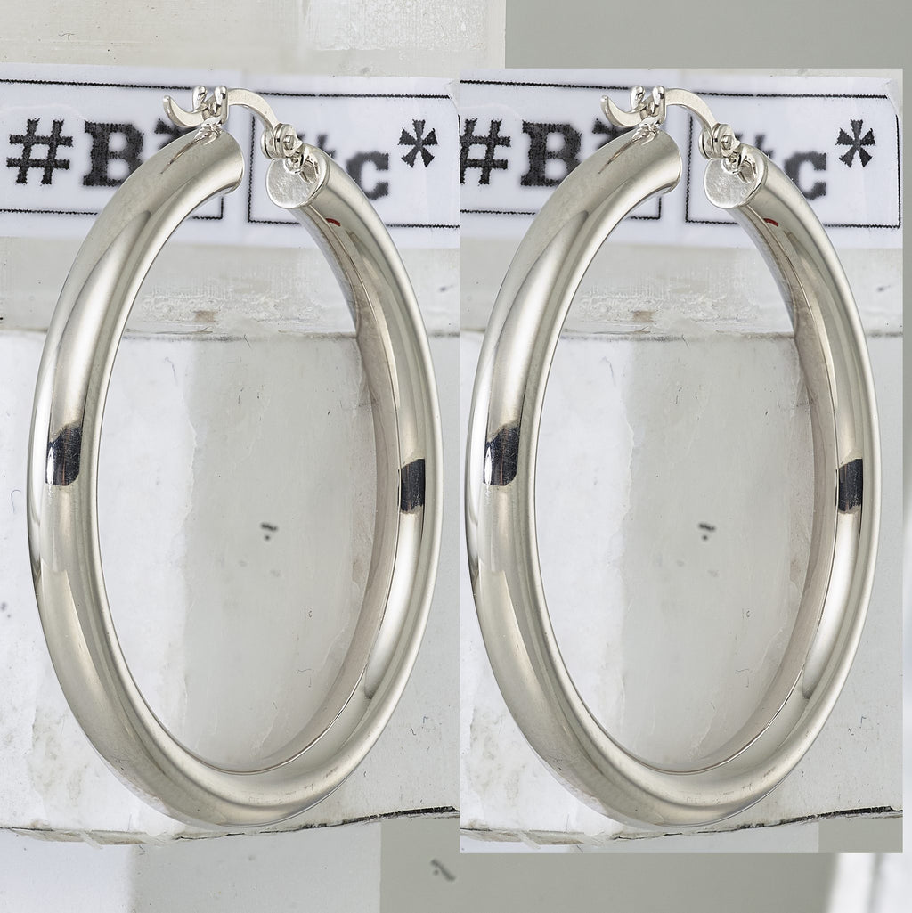 Sterling Silver Rhodium-plated 4mm Round Hoop Earrings - Sophia Jewelers