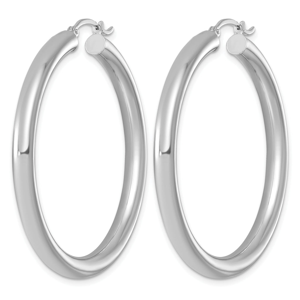 Sterling Silver Rhodium-Plated 4mm Round Hoop Earrings, 47mm - Sophia Jewelers