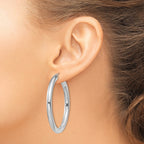 Sterling Silver Rhodium-Plated 4mm Round Hoop Earrings, 47mm - Sophia Jewelers