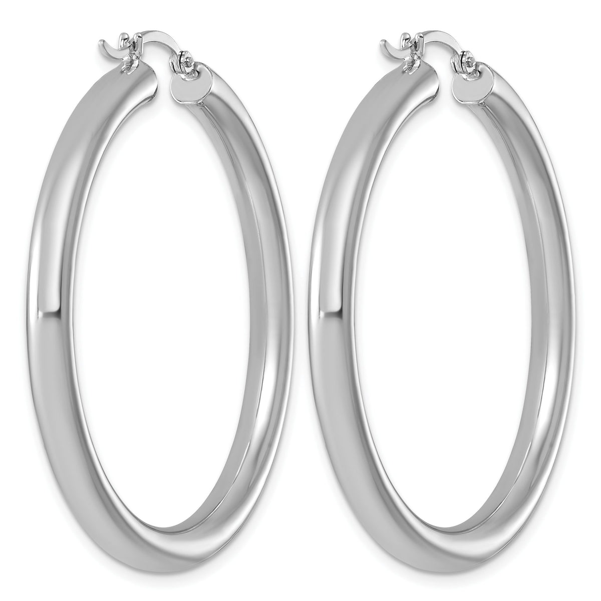 Sterling Silver Rhodium-Plated 4mm Round Hoop Earrings, 47mm - Sophia Jewelers