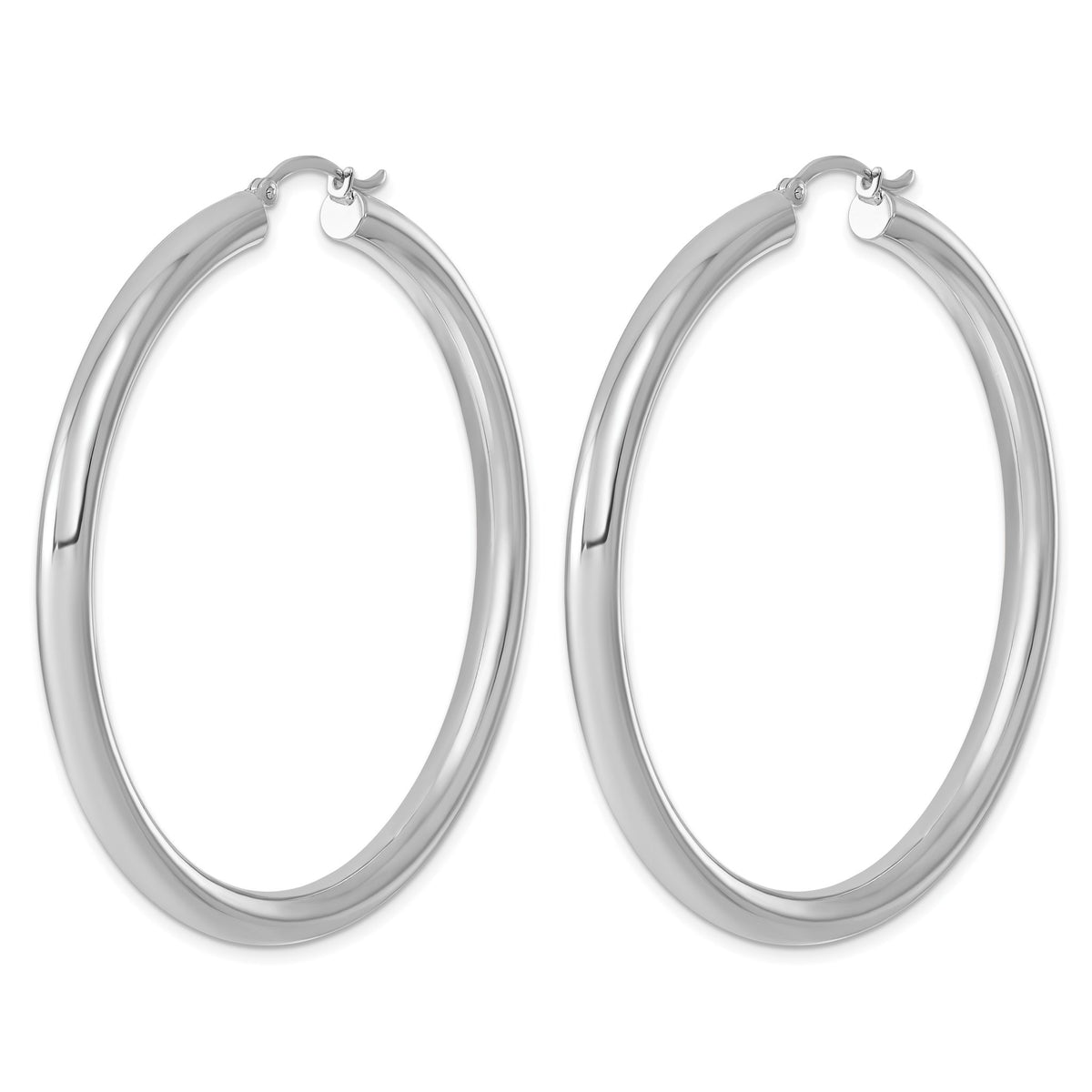 Sterling Silver Rhodium-Plated 4mm Round Hoop Earrings, 58mm - Sophia Jewelers