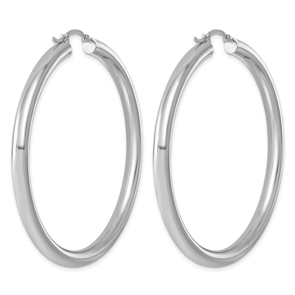 Sterling Silver Rhodium-Plated 4mm Round Hoop Earrings, 58mm - Sophia Jewelers
