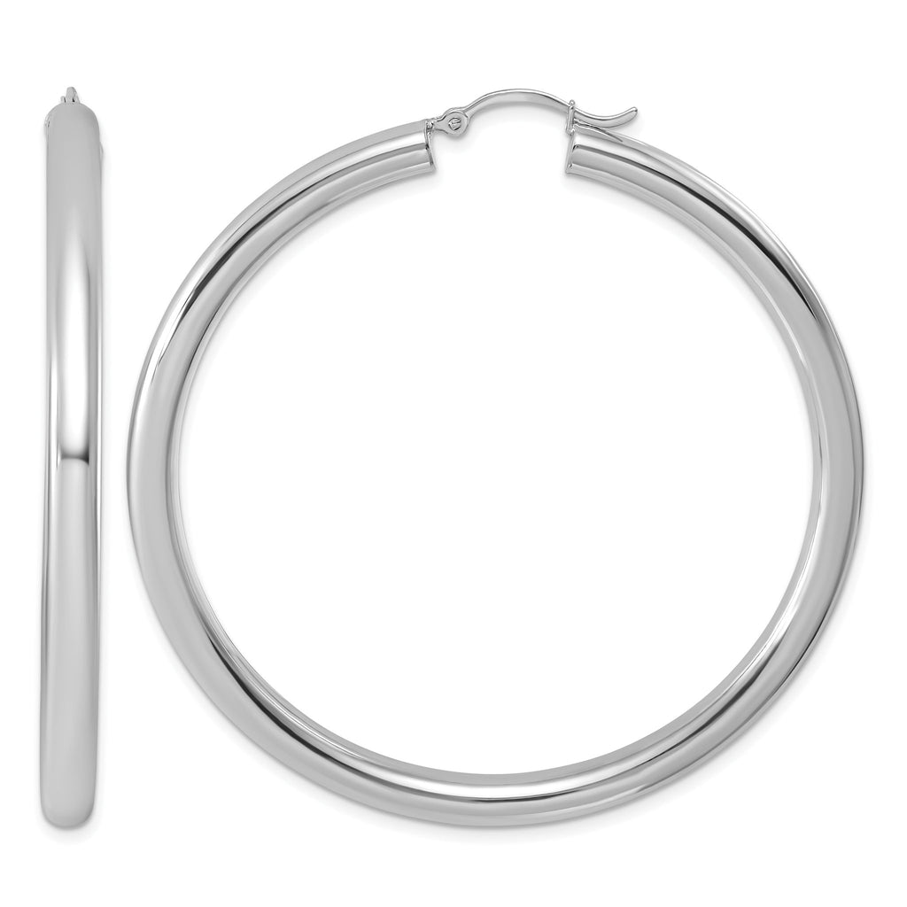 Sterling Silver Rhodium-Plated 4mm Round Hoop Earrings, 58mm - Sophia Jewelers