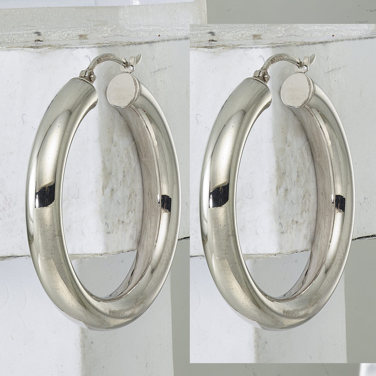 Sterling Silver Rhodium-Plated 5mm Round Hoop Earrings, 37mm - Sophia Jewelers