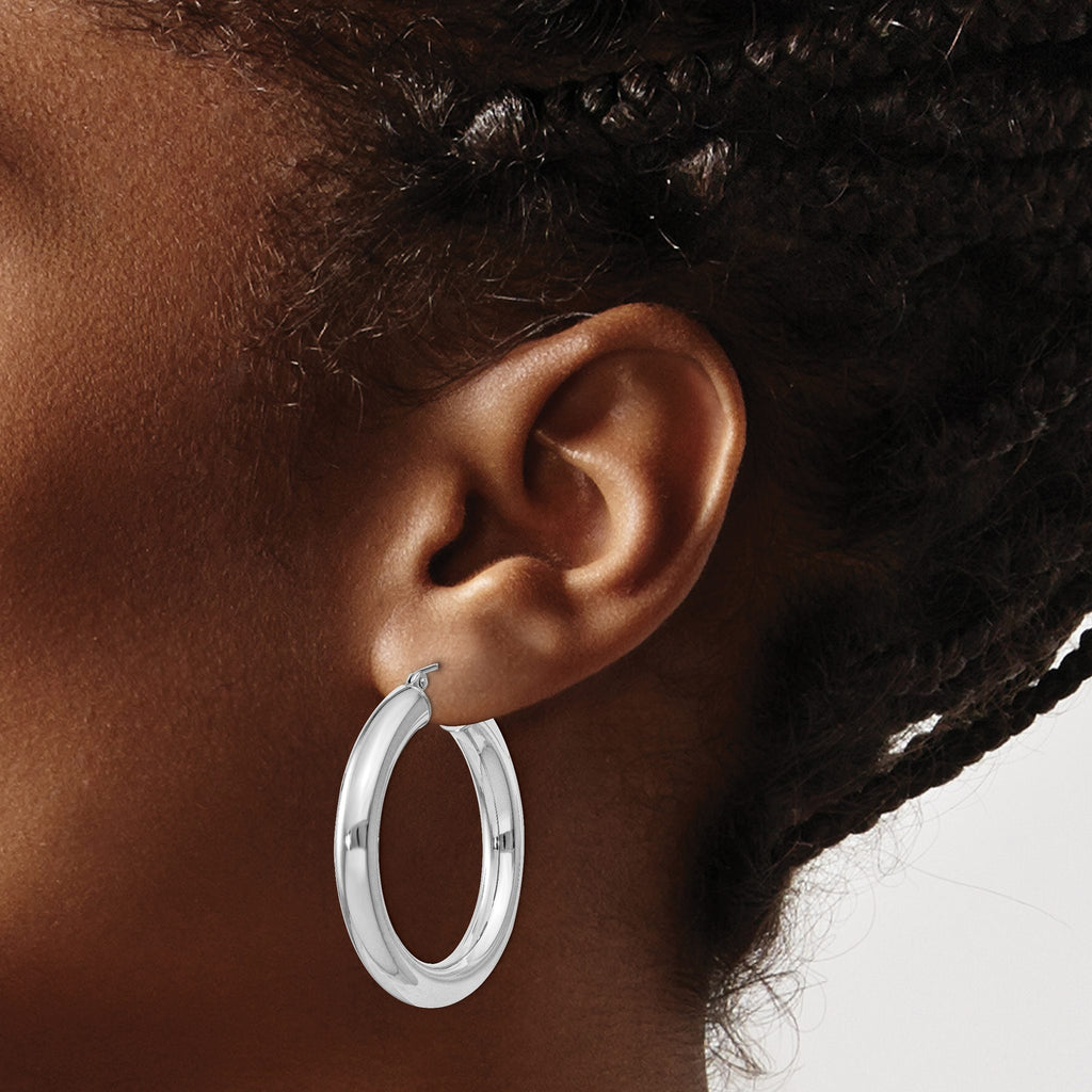 Sterling Silver Rhodium-Plated 5mm Round Hoop Earrings, 37mm - Sophia Jewelers