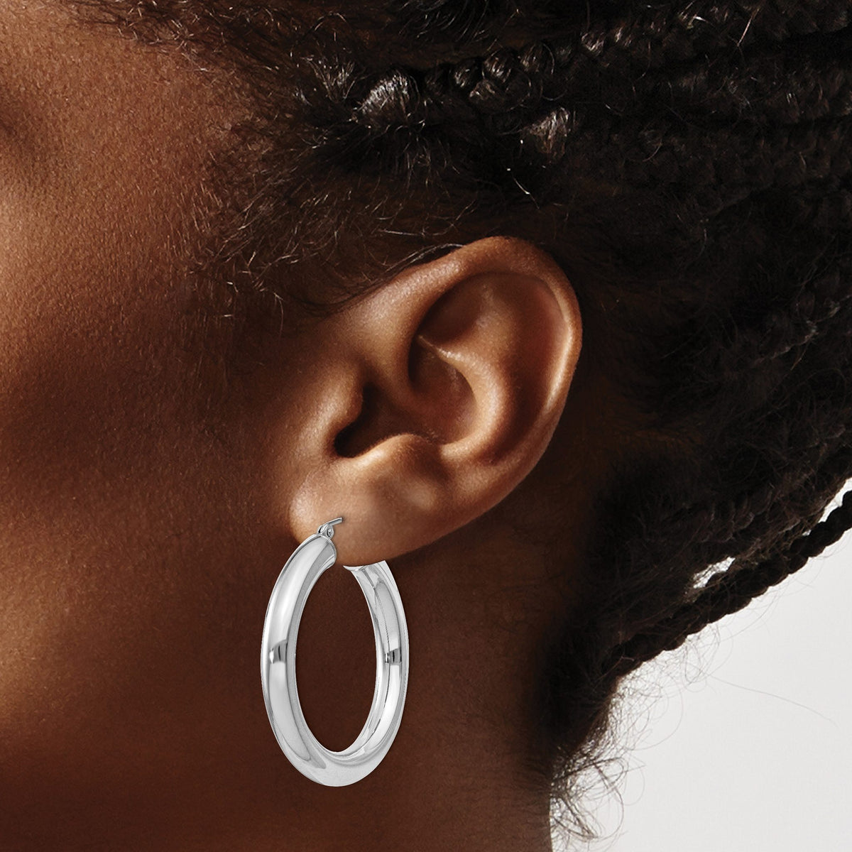 Sterling Silver Rhodium-Plated 5mm Round Hoop Earrings, 37mm - Sophia Jewelers