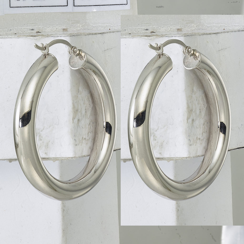 Sterling Silver Rhodium-Plated 5mm Round Hoop Earrings, 37mm - Sophia Jewelers