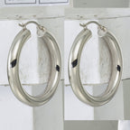 Sterling Silver Rhodium-Plated 5mm Round Hoop Earrings, 37mm - Sophia Jewelers