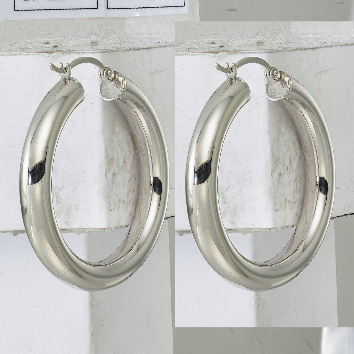 Sterling Silver Rhodium-Plated 5mm Round Hoop Earrings, 37mm - Sophia Jewelers