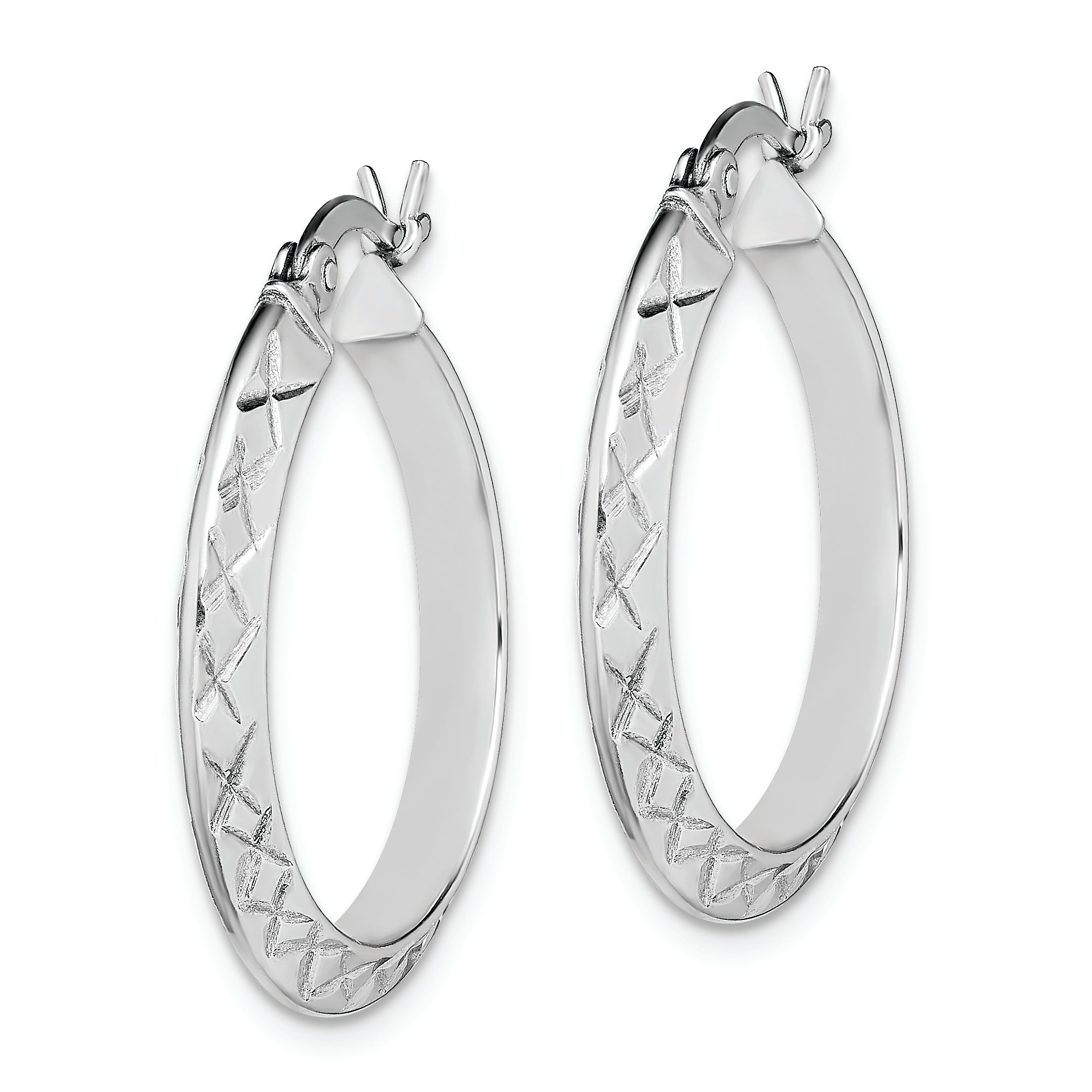 Sterling Silver RH-plated D/C Knife Edge 3mm Round Hoop Earrings Secondary image