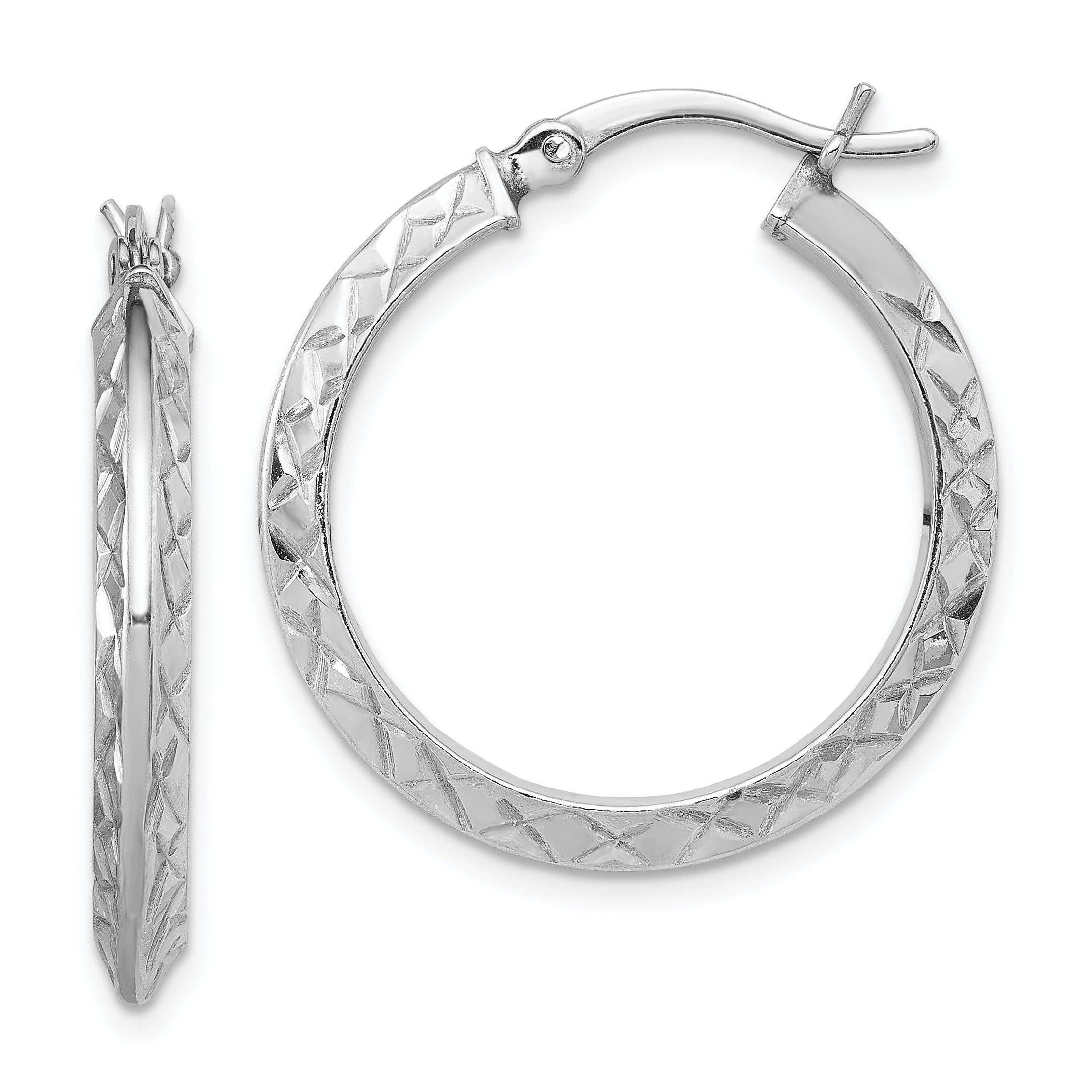 Sterling Silver RH-plated D/C Knife Edge 3mm Round Hoop Earrings Main image