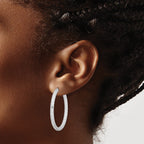 Sterling Silver Rhodium-Plated 3.25x40mm Omega Back Hoop Earrings - Sophia Jewelers