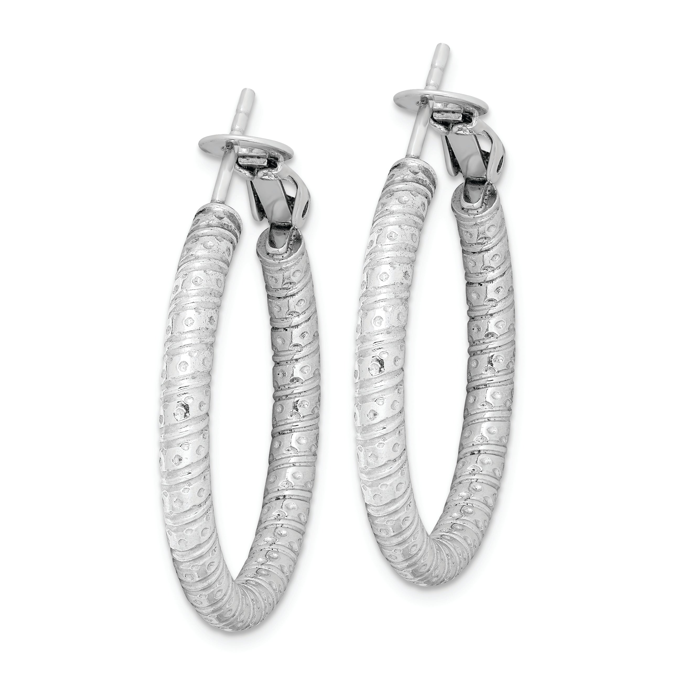 Sterling Silver Rhod-plated 3.25x30mm Omega Back Hoop Earrings