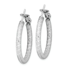 Sterling Silver Rhod-plated 3.25x30mm Omega Back Hoop Earrings